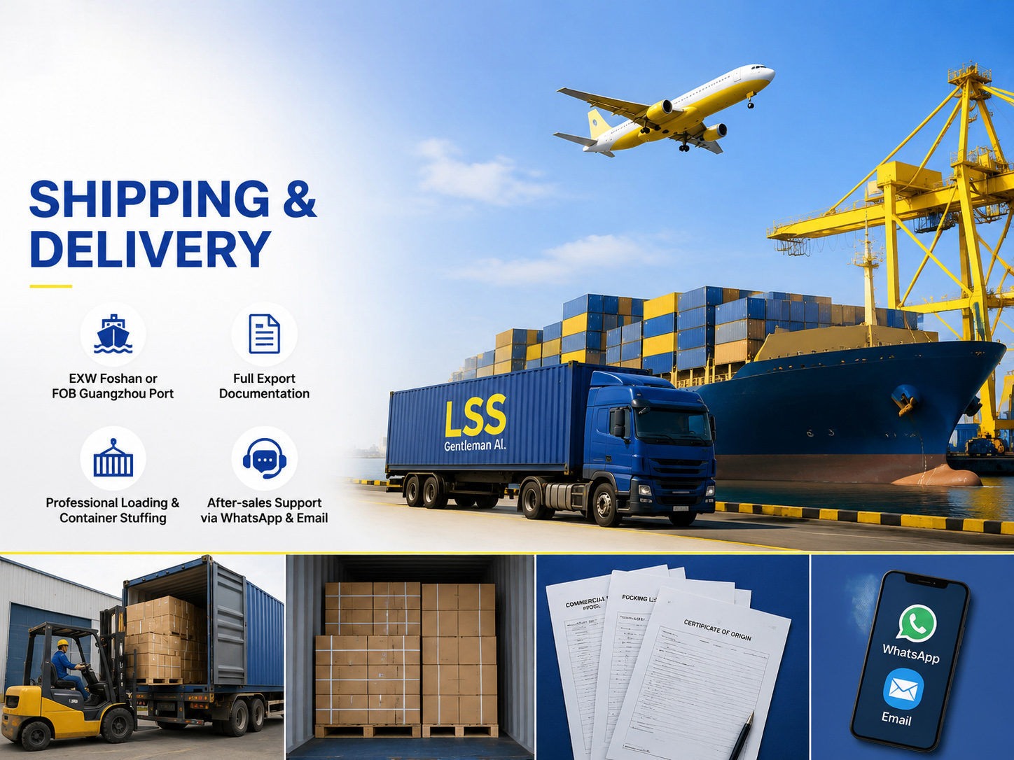 International shipping and export delivery for HPL panels and restroom partition systems with FOB EXW logistics and documentation support
